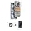 MARSİLYAN™- iPhone 16 Pro Max Kılıf Atlas Minimal Özel Seri - Siyah 3D Antistatik Hayalet Cam Ekran Koruyucu + PVD Metal Kamera Lens - SH
