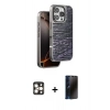 MARSİLYAN™- iPhone 16 Pro Max Kılıf Atlas Minimal Özel Seri - Siyah 3D Antistatik Hayalet Cam Ekran Koruyucu + PVD Metal Kamera Lens - GD