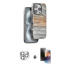 MARSİLYAN™- iPhone 16 Pro Max Kılıf Atlas Minimal Özel Seri - Siyah 3D Antistatik Mat Seramik Nano Ekran Koruyucu + Gümüş Pers Alüminyum Kamera Lens