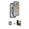 MARSİLYAN™- iPhone 16 Pro Max Kılıf Atlas Minimal Özel Seri - Siyah 3D Antistatik Mat Seramik Nano Ekran Koruyucu + PVD Metal Kamera Lens - GD