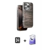 MARSİLYAN™- iPhone 16 Pro Max Kılıf Atlas Minimal Özel Seri - Siyah Bilvis 5in1 5D Magic Hayalet Cam Ekran Koruyucu + PVD Metal Kamera Lens - SH