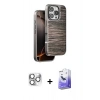 MARSİLYAN™- iPhone 16 Pro Max Kılıf Atlas Minimal Özel Seri - Siyah Bilvis 5in1 5D Magic Hayalet Cam Ekran Koruyucu + Pers Alüminyum Kamera Lens - GS