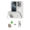 MARSİLYAN™- iPhone 16 Pro Max Kılıf Çekirdek Klasik - Şeffaf Pasifik Cam Ekran Koruyucu + Çöl Titanyum Raze Metal Kamera Lens