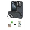 MARSİLYAN™- iPhone 16 Pro Max Kılıf Çekirdek Klasik - Şeffaf Pasifik Cam Ekran Koruyucu + Çöl Titanyum Raze Metal Kamera Lens