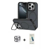 MARSİLYAN™- iPhone 16 Pro Max Kılıf Çekirdek Klasik - Şeffaf Pasifik Cam Ekran Koruyucu + Pers Alüminyum Kamera Lens - GI