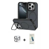 MARSİLYAN™- iPhone 16 Pro Max Kılıf Çekirdek Klasik - Şeffaf Pasifik Cam Ekran Koruyucu + Gümüş Pers Alüminyum Kamera Lens