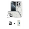 MARSİLYAN™- iPhone 16 Pro Max Kılıf Çekirdek Klasik - Şeffaf Pasifik Cam Ekran Koruyucu + PVD Metal Kamera Lens - SH