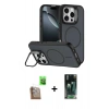 MARSİLYAN™- iPhone 16 Pro Max Kılıf Çekirdek Klasik - Siyah 360 Mat Full Body Arka Koruyucu + Çöl Titanyum Raze Metal Kamera Lens
