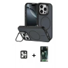 MARSİLYAN™- iPhone 16 Pro Max Kılıf Çekirdek Klasik - Siyah 360 Mat Full Body Arka Koruyucu + PVD Metal Kamera Lens - GS
