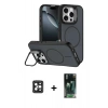 MARSİLYAN™- iPhone 16 Pro Max Kılıf Çekirdek Klasik - Siyah 360 Mat Full Body Arka Koruyucu + PVD Metal Kamera Lens - SH