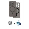MARSİLYAN™- iPhone 16 Pro Max Kılıf Çekirdek Klasik - Siyah 3D Antistatik Cam Ekran Koruyucu + Pers Alüminyum Kamera Lens - GI