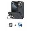 MARSİLYAN™- iPhone 16 Pro Max Kılıf Çekirdek Klasik - Siyah 3D Antistatik Cam Ekran Koruyucu + PVD Metal Kamera Lens - GD