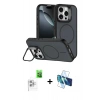 MARSİLYAN™- iPhone 16 Pro Max Kılıf Çekirdek Klasik - Siyah 3D Antistatik Cam Ekran Koruyucu + Raze Metal Kamera Lens - BZ