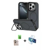 MARSİLYAN™- iPhone 16 Pro Max Kılıf Çekirdek Klasik - Siyah 3D Antistatik Cam Ekran Koruyucu + Raze Metal Kamera Lens - NLGY