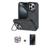 MARSİLYAN™- iPhone 16 Pro Max Kılıf Çekirdek Klasik - Siyah 3D Antistatik Hayalet Cam Ekran Koruyucu + Pers Alüminyum Kamera Lens - GI
