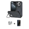 MARSİLYAN™- iPhone 16 Pro Max Kılıf Çekirdek Klasik - Siyah 3D Antistatik Hayalet Cam Ekran Koruyucu + Pers Alüminyum Kamera Lens - GS