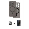 MARSİLYAN™- iPhone 16 Pro Max Kılıf Çekirdek Klasik - Siyah 3D Antistatik Hayalet Cam Ekran Koruyucu + PVD Metal Kamera Lens - SH