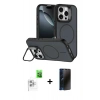 MARSİLYAN™- iPhone 16 Pro Max Kılıf Çekirdek Klasik - Siyah 3D Antistatik Hayalet Cam Ekran Koruyucu + Raze Metal Kamera Lens - BZ