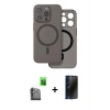MARSİLYAN™- iPhone 16 Pro Max Kılıf Çekirdek Klasik - Siyah 3D Antistatik Hayalet Cam Ekran Koruyucu + Raze Metal Kamera Lens - SH