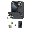 MARSİLYAN™- iPhone 16 Pro Max Kılıf Çekirdek Klasik - Siyah 3D Antistatik Hayalet Cam Ekran Koruyucu + Raze Metal Kamera Lens - CLTM