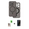 MARSİLYAN™- iPhone 16 Pro Max Kılıf Çekirdek Klasik - Siyah 3D Antistatik Hayalet Cam Ekran Koruyucu + Raze Metal Kamera Lens - NLGY