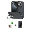 MARSİLYAN™- iPhone 16 Pro Max Kılıf Çekirdek Klasik - Siyah 3D Antistatik Hayalet Cam Ekran Koruyucu + Raze Metal Kamera Lens - NLGY