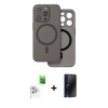 MARSİLYAN™- iPhone 16 Pro Max Kılıf Çekirdek Klasik - Siyah 3D Antistatik Hayalet Cam Ekran Koruyucu + Raze Metal Kamera Lens - BZ