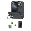 MARSİLYAN™- iPhone 16 Pro Max Kılıf Çekirdek Klasik - Siyah 3D Antistatik Hayalet Cam Ekran Koruyucu + Raze Metal Kamera Lens - SH