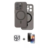 MARSİLYAN™- iPhone 16 Pro Max Kılıf Çekirdek Klasik - Siyah 3D Antistatik Mat Seramik Nano Ekran Koruyucu + Pers Alüminyum Kamera Lens - GI