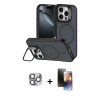 MARSİLYAN™- iPhone 16 Pro Max Kılıf Çekirdek Klasik - Siyah 3D Antistatik Mat Seramik Nano Ekran Koruyucu + Pers Alüminyum Kamera Lens - GI