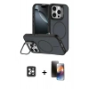 MARSİLYAN™- iPhone 16 Pro Max Kılıf Çekirdek Klasik - Siyah 3D Antistatik Mat Seramik Nano Ekran Koruyucu + Siyah PVD Metal Kamera Lens