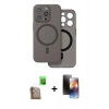 MARSİLYAN™- iPhone 16 Pro Max Kılıf Çekirdek Klasik - Siyah 3D Antistatik Mat Seramik Nano Ekran Koruyucu + Raze Metal Kamera Lens - CLTM
