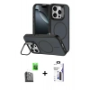 MARSİLYAN™- iPhone 16 Pro Max Kılıf Çekirdek Klasik - Siyah Bilvis 3X AR Hayalet Cam Ekran Koruyucu + Raze Metal Kamera Lens - SH