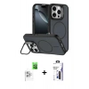 MARSİLYAN™- iPhone 16 Pro Max Kılıf Çekirdek Klasik - Siyah Bilvis 3X AR Hayalet Cam Ekran Koruyucu + Raze Metal Kamera Lens - BZ