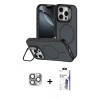 MARSİLYAN™- iPhone 16 Pro Max Kılıf Çekirdek Klasik - Siyah Bilvis 3X AR HD Cam Ekran Koruyucu + Pers Alüminyum Kamera Lens - GI