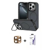 MARSİLYAN™- iPhone 16 Pro Max Kılıf Çekirdek Klasik - Siyah Bilvis 3X AR HD Cam Ekran Koruyucu + Pers Alüminyum Kamera Lens - CLTM