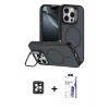 MARSİLYAN™- iPhone 16 Pro Max Kılıf Çekirdek Klasik - Siyah Bilvis 3X AR HD Cam Ekran Koruyucu + PVD Metal Kamera Lens - SH