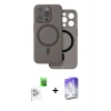 MARSİLYAN™- iPhone 16 Pro Max Kılıf Çekirdek Klasik - Siyah Bilvis 5in1 3D Magic Cam Ekran Koruyucu + Beyaz Raze Metal Kamera Lens
