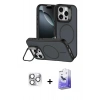 MARSİLYAN™- iPhone 16 Pro Max Kılıf Çekirdek Klasik - Siyah Bilvis 5in1 5D Magic Hayalet Cam Ekran Koruyucu + Pers Alüminyum Kamera Lens - GS