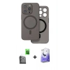 MARSİLYAN™- iPhone 16 Pro Max Kılıf Çekirdek Klasik - Siyah Bilvis 5in1 5D Magic Hayalet Cam Ekran Koruyucu + Raze Metal Kamera Lens - SH