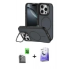 MARSİLYAN™- iPhone 16 Pro Max Kılıf Çekirdek Klasik - Siyah Bilvis 5in1 5D Magic Hayalet Cam Ekran Koruyucu + Raze Metal Kamera Lens - SH