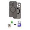 MARSİLYAN™- iPhone 16 Pro Max Kılıf Çekirdek Klasik - Siyah Bilvis 5in1 5D Magic Hayalet Cam Ekran Koruyucu + Natural Grey Raze Metal Kamera Lens