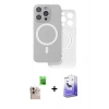 MARSİLYAN™- iPhone 16 Pro Max Kılıf Çekirdek Klasik - Siyah Bilvis 5in1 5D Magic Hayalet Cam Ekran Koruyucu + Natural Grey Raze Metal Kamera Lens
