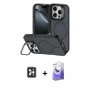MARSİLYAN™- iPhone 16 Pro Max Kılıf Çekirdek Klasik - Siyah Bilvis 5in1 5D Magic Hayalet Cam Ekran Koruyucu + PVD Metal Kamera Lens - SH