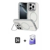 MARSİLYAN™- iPhone 16 Pro Max Kılıf Çekirdek Klasik - Siyah Bilvis 5in1 5D Magic Hayalet Cam Ekran Koruyucu + PVD Metal Kamera Lens - SH