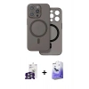 MARSİLYAN™- iPhone 16 Pro Max Kılıf Çekirdek Klasik - Siyah Bilvis 5in1 5D Magic Hayalet Cam Ekran Koruyucu + Bilvis Titan Kamera Lens - GS