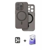 MARSİLYAN™- iPhone 16 Pro Max Kılıf Çekirdek Klasik - Siyah Bilvis 5in1 5D Magic Hayalet Cam Ekran Koruyucu + PVD Metal Kamera Lens - GS