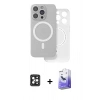 MARSİLYAN™- iPhone 16 Pro Max Kılıf Çekirdek Klasik - Siyah Bilvis 5in1 5D Magic Hayalet Cam Ekran Koruyucu + PVD Metal Kamera Lens - SH