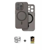 MARSİLYAN™- iPhone 16 Pro Max Kılıf Çekirdek Klasik - Siyah Buffer Cam Ekran Koruyucu + Gümüş Pers Alüminyum Kamera Lens