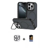 MARSİLYAN™- iPhone 16 Pro Max Kılıf Çekirdek Klasik - Siyah Buffer Hayalet Cam Ekran Koruyucu + Pers Alüminyum Kamera Lens - GI